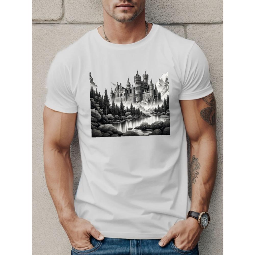 European sizes Men's Short Sleeve T-Shirt - Casual Round Neck Summer & Year-Round Wear, Machine Washable - Fit Top - Male Apparel