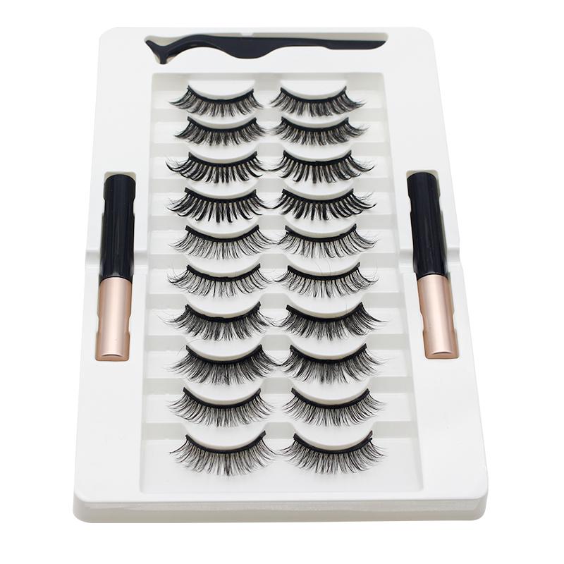 Magnetic Eyeliner Liquid Eyelashes 10 Pairs of Eyelashes 2 Eyeliner Liquid Sets Curling Thick