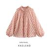 Kaslead New Arrival Women's Fashion Style Metal Color Line Print Temperament Long Sleeve Lapel Shirt 2505141