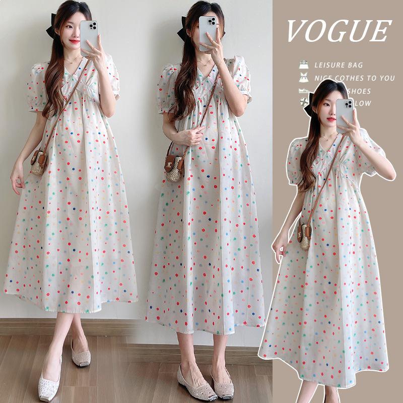 Plus Size V-Neck Polka Dot Maternity Summer Dress L