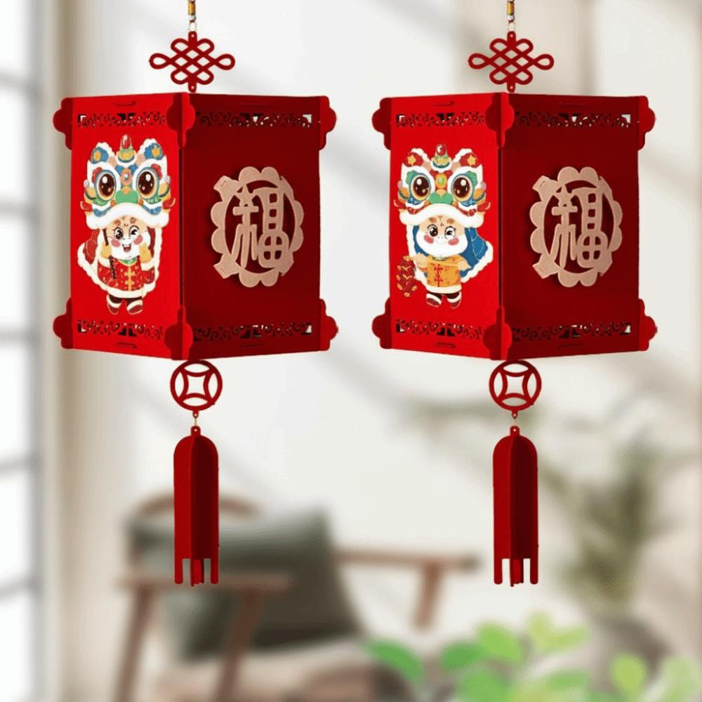 2Pcs Fu Character Red Decorative Lantern Hanging with Tassel Chinese New Year Lantern Widely Use Good Luck