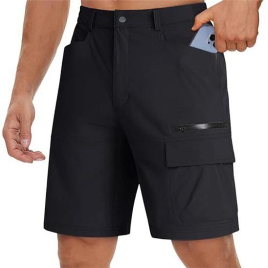 Men Cargo Shorts Button Zipper Design Outdoor Travel Fly Multi-Pocket Shorts Pure Color Wide Leg Summer