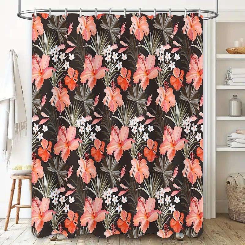Tropical Hibiscus Flower Shower Curtain Botanical Floral Nature Hawaiian Beach Themed Bathroom Decor Waterproof Fabric