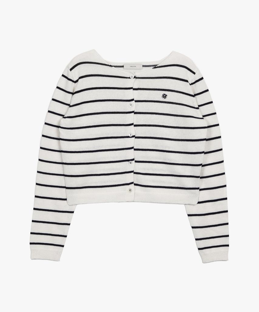 Healiote Kesa Stripe Round-Neck Cardigan_Ivory