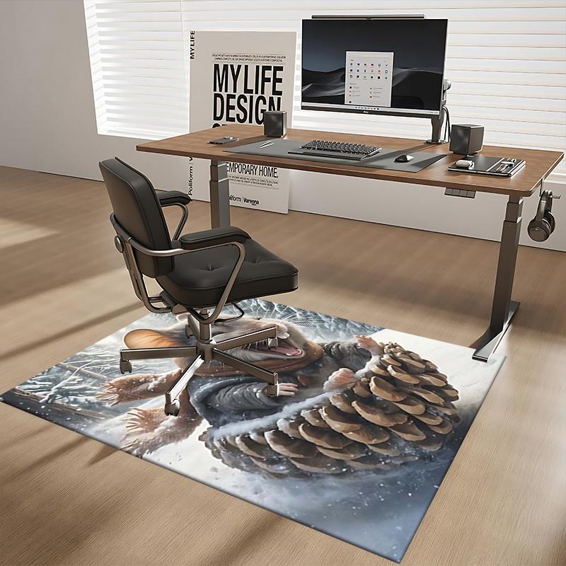 1pc Anime Mouse on Pinecone Chair Mat - Winter Wonderland Office Rug for Desk, Anti-Slip Carpet for Home Decor, Suitable for All Seasons and Rooms.C01