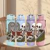 1PC Skeleton Tombstone Halloween Pattern 750ml Color Plastic Sports Water Bottle Leakproof Flip Straw Lid Suitable for Sports Office Home Use