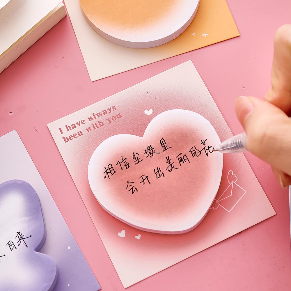 Gradient Sticky Notes: Cute Irregular Shape, Strong Adhesive, Reusable Memo Paper for Students.