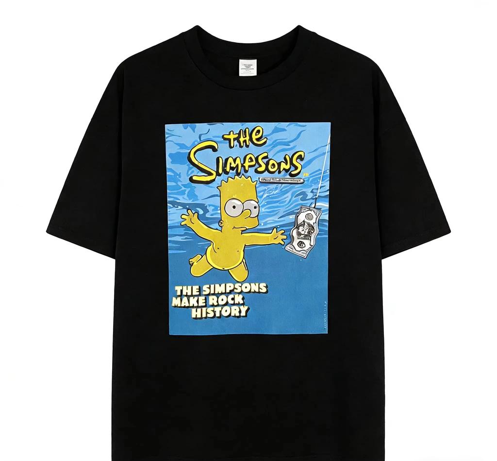 NIRVANA Simpson Swimming Vintage Cartoon Unisex Men's Tshirt Children's Adults Parent Child Cotton T Shirts Women Top Ins Y2k