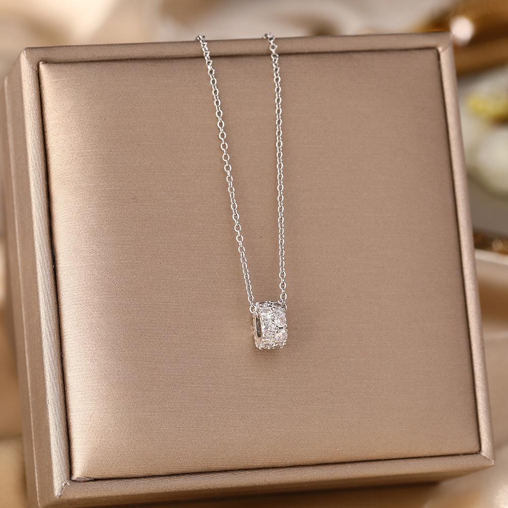 Women's Silver Titanium Steel Necklace with Micro-Inlaid Zircon - Elegant, Durable Clavicle Chain Jewelry