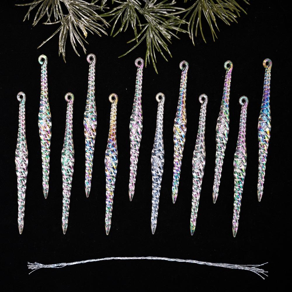 12Pcs Transparent Christmas Icicle Pendants Twisted Design Crushed Ice Acrylic Christmas Tree Ornaments DIY Elegant