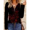 Red Rose Print Women's Large Size Digital Print Spring and Autumn T-shirt