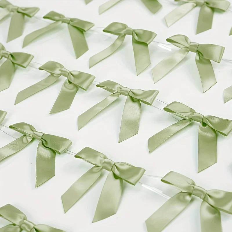 50 Pack Satin Ribbon Twist Tie Bows,Sealed Bow, Small Gift, Bow Pulling Party Birthday Theme Decoration