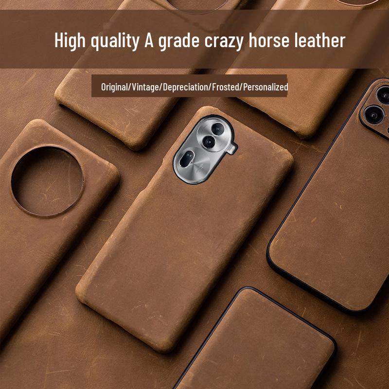 Genuine Leather Half-Cover Case for OPPO Reno5 5PRO - Crazy Horse Leather Cover for Reno5Pro+
