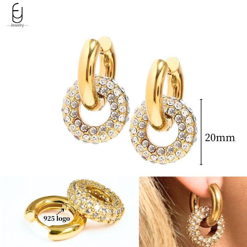 925 Silver Ear Needle White Crystal Gold Earrings for Women Luxury Water drop/Heart/Flower Pendant Earring Fine Jewelry