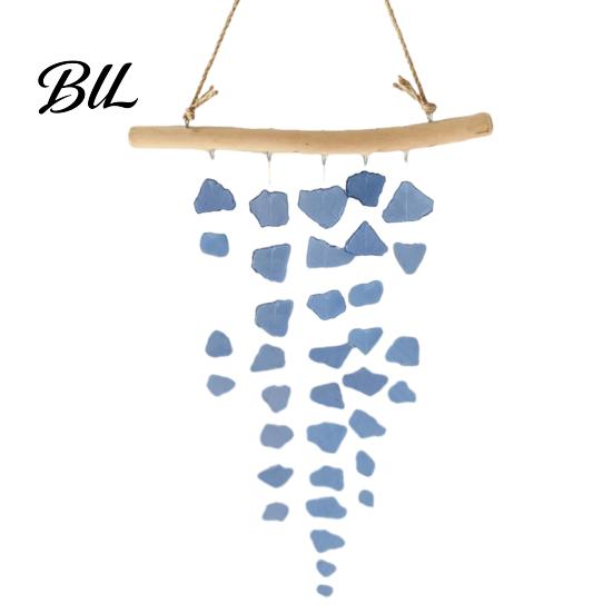 Outdoor Wind Chime Sea Glass Chime, Handmade Driftwood Coastal Garden Hanging for Home Beach House Window Decor Gift небесно-голубой