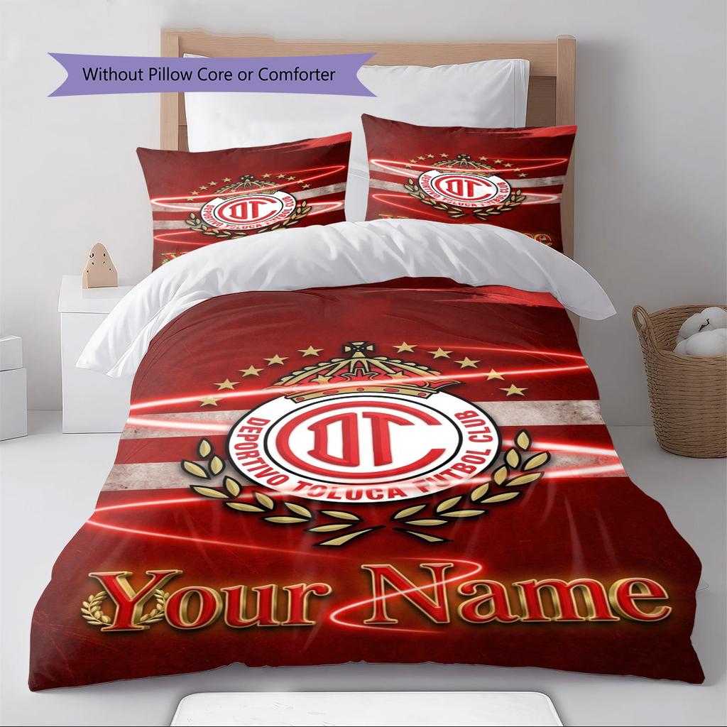 Name Custom Deportivo Toluca FC Logo Pattern Bedding Set Quilt Cover Pillowcase Home Decor Gift (1 * duvet cover + 2 * pillowcase, without core)