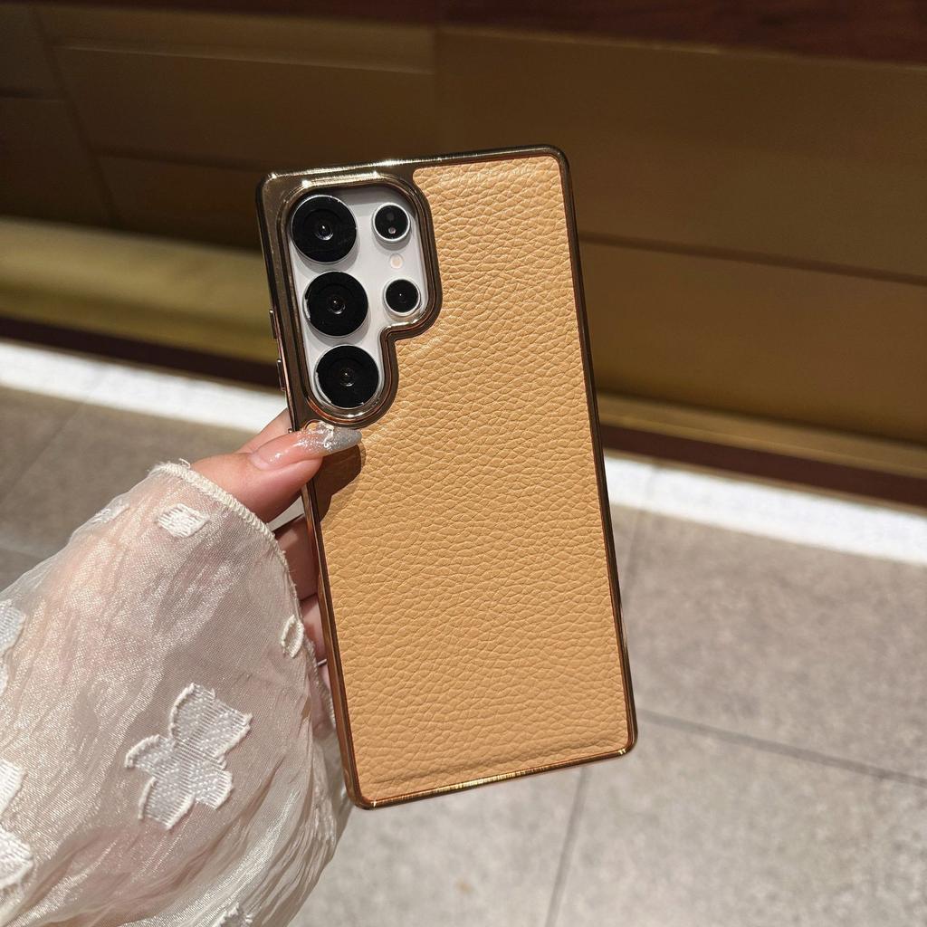 Lychee Leather Pattern Suitable for Samsung S25Edge Mobile Phone Case Electroplating S25u Simple Business S24FE Protective Case