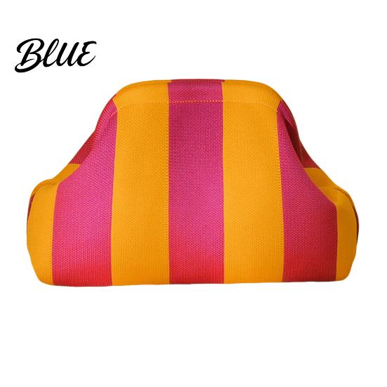 Beach Vacation Bag Woven Striped Clutch Purse for Woman Large Capacity Cosmetic Pouch Portable Knit Dumpling Bag Kiss Lock Handbag Evening,