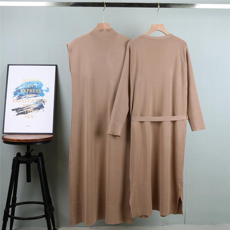 2025 Women's Autumn New Casual Suit Long Cardigan Matching Elegant Slim Fit Sleeveless Long Skirt Two Piece Female Clothing