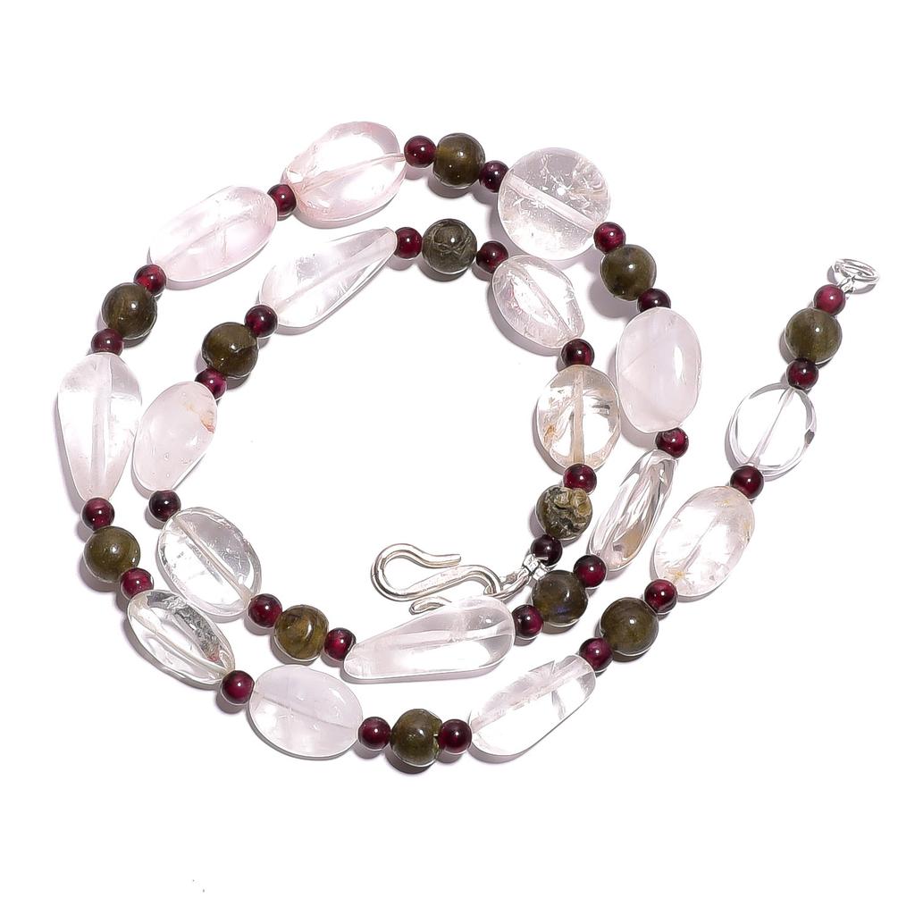 Natural Crystal Labradorite Garnet Gemstone Smooth Beads Necklace 17" UB-4706 UB-4706