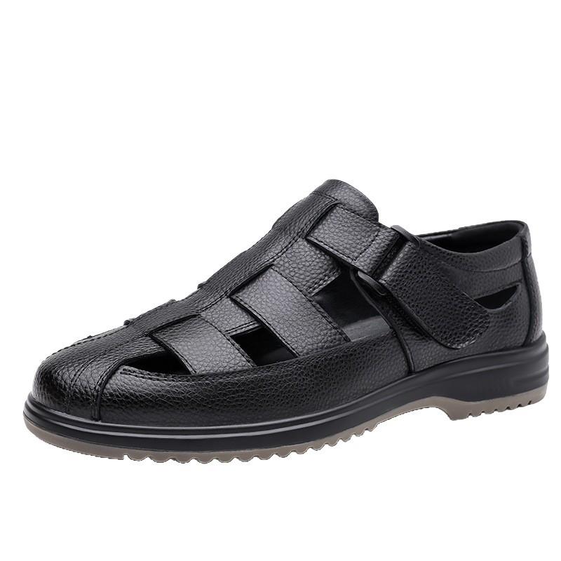 High quality 2025 summer new middle-aged bag head sandals genuine leather middle-aged and elderly soft-soled leather shoes