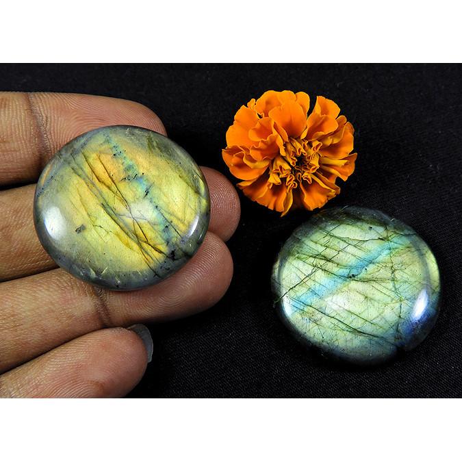 

2Pcs Natural Labradorite Golden Flash Round Cabochon Loose Gemstone 138 Cts. PP-1522