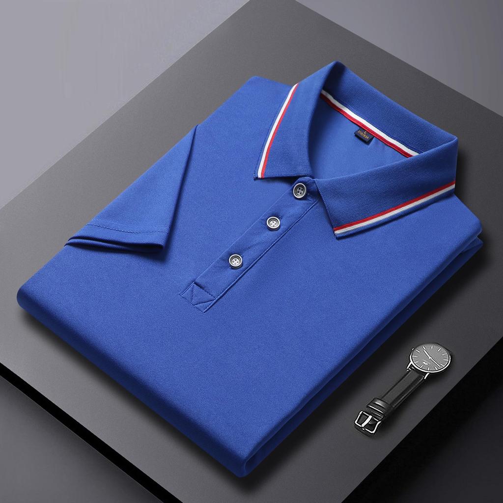 Breathable Summer Turn-Down Collar Polo Shirt - Solid Color, Short-Sleeved, Comfortable, Customizable Workwear T-Shirt