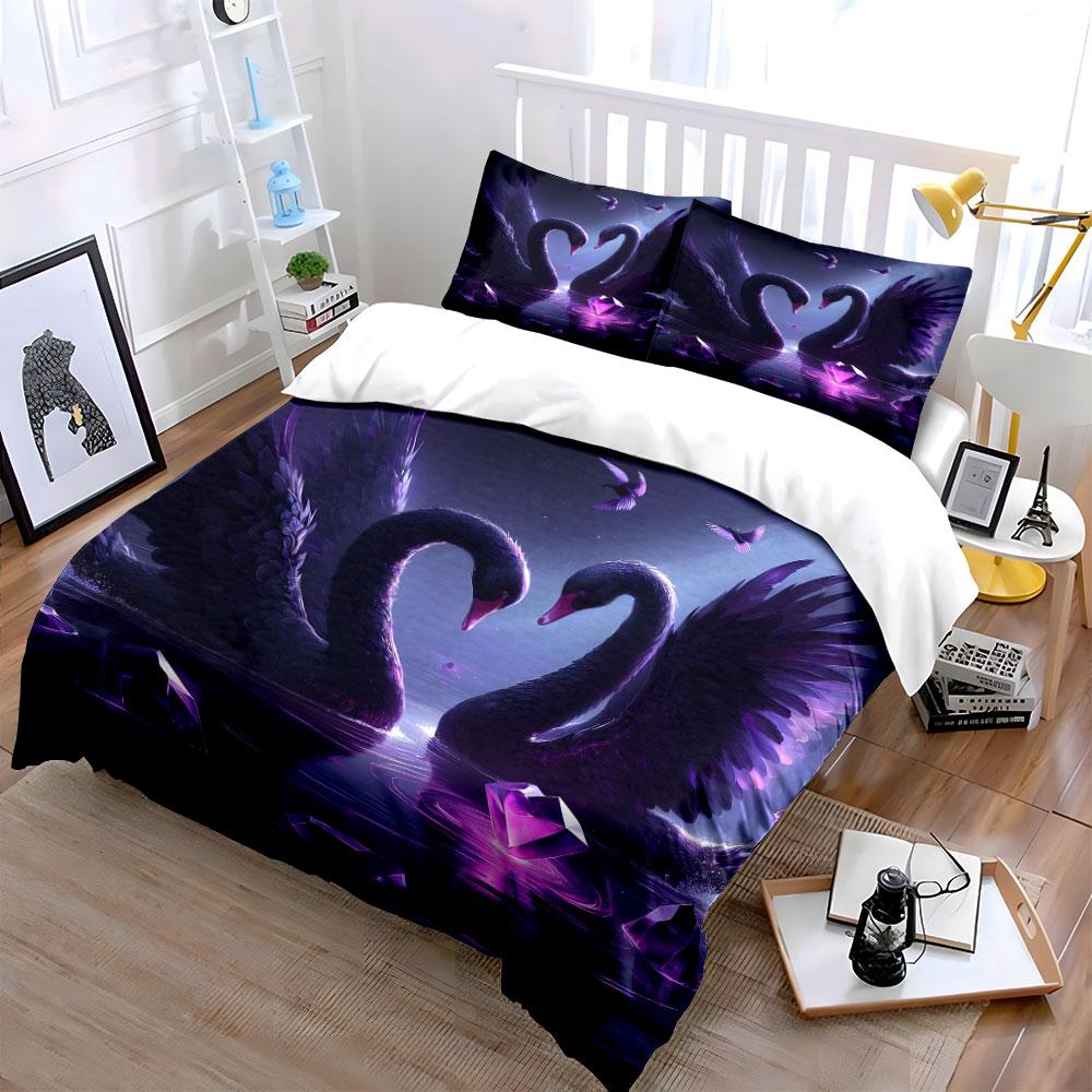Elegant Swan Crystal Decor Set Multiple Sizes Kid'S And Adults' Bedroom Exquisite 3Pc Bedding Set, Gift