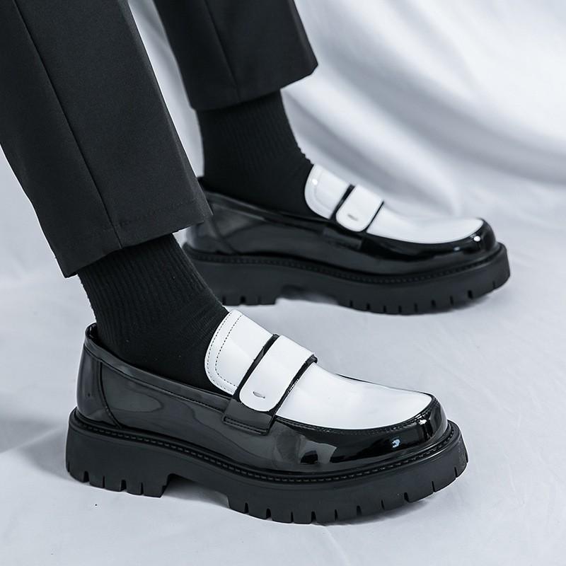 Chaussures Mocassins Homme Style Britannique Semelle Épaisse à Enfiler Bout Rond Cuir PU Décontractées Taille 46