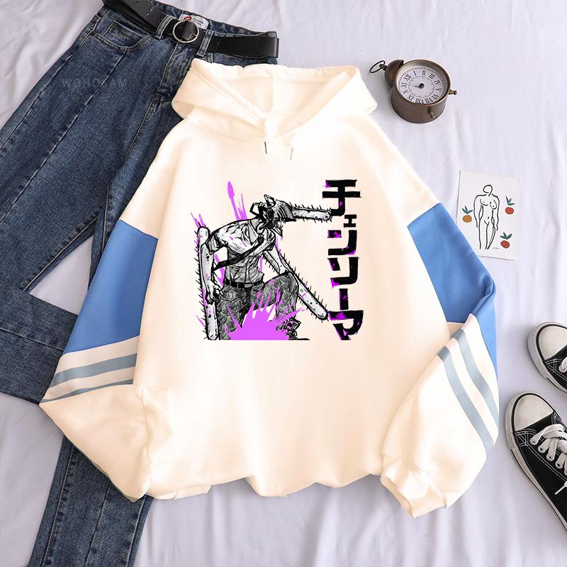 

Harajuku популярные аниме бензопила человек Denji свитшоты с принтом для женщин и мужчин лоскутные толстовки удобные большие зимние уличные толстовки 4XL белый