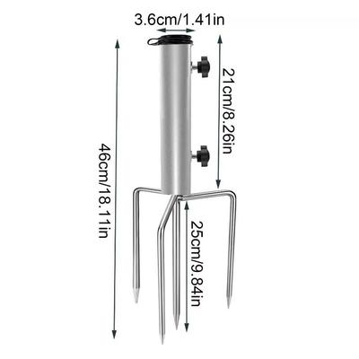 4 Nails Camping Umbrella Base Portable Detachable Beach Parasol Rod Stand with Cover Cap Rust-proof Metal Ground Base Sunshade