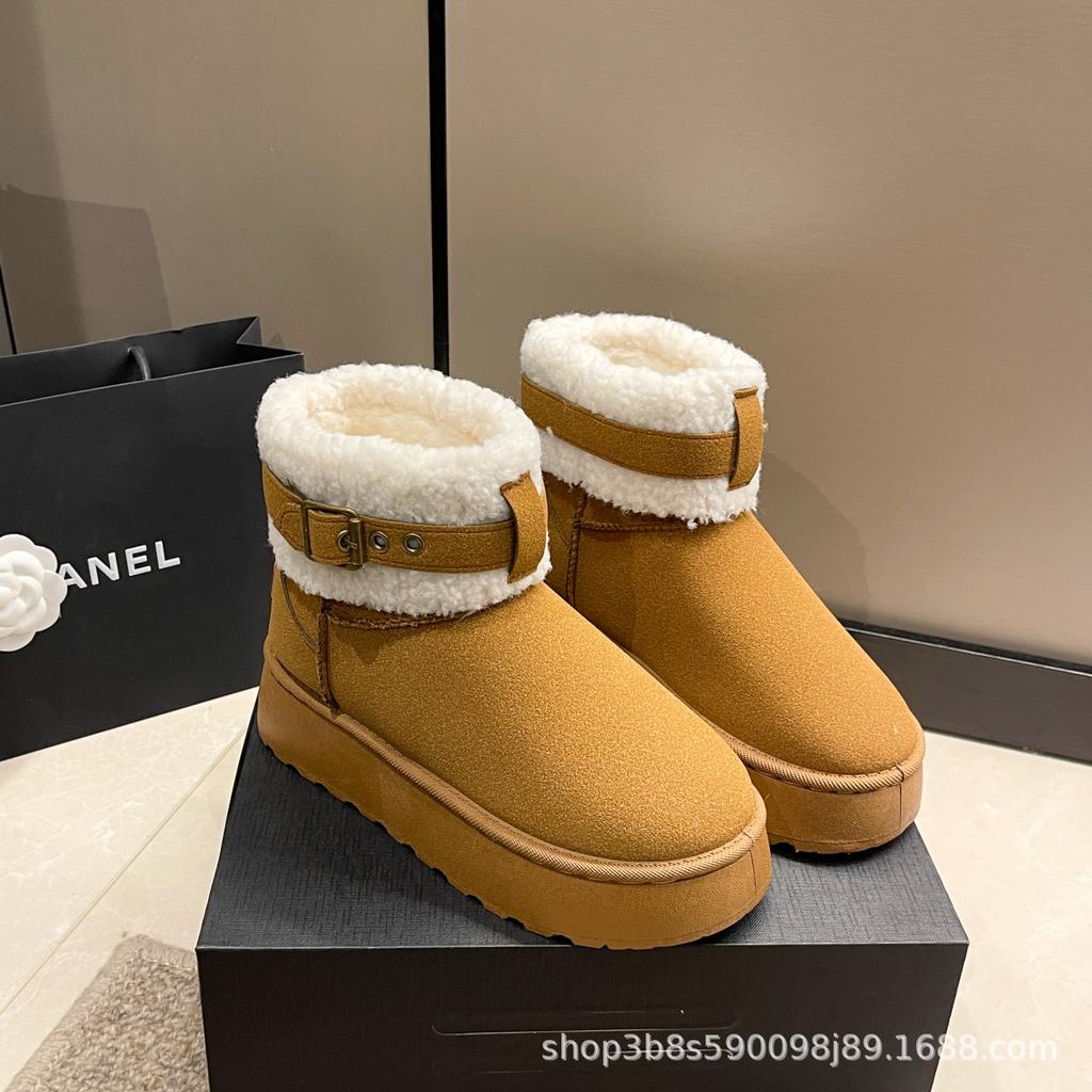 Women's Classic Platform Snow Boots Winter Warm Faux Fur Lined Anti-Slip Ankle Boot for Women Comfortable Faux Suede Fleece Lining Short Booties Shoes