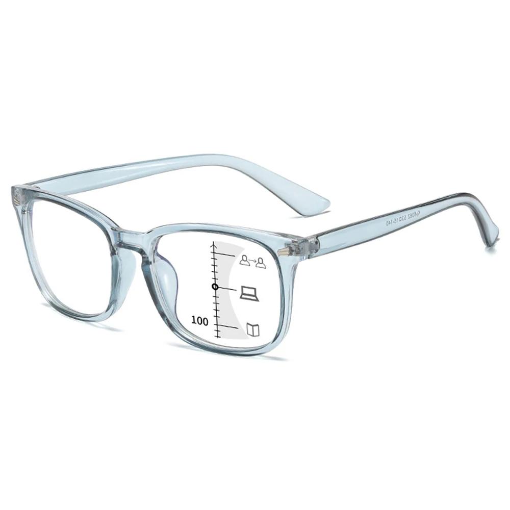 Square Progressive Multifocus Reading Glasses Anti Blue Light Presbyopic Glasses Spring Hinge Readers Far And Near Dual-Use