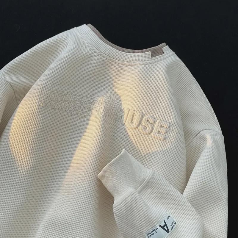 

Трендовая мужская толстовка 2023 года, плотная, авокадово-зеленая, вафельная, с круглым вырезом, без капюшона, с имитацией многослойного длинного рукава. XL