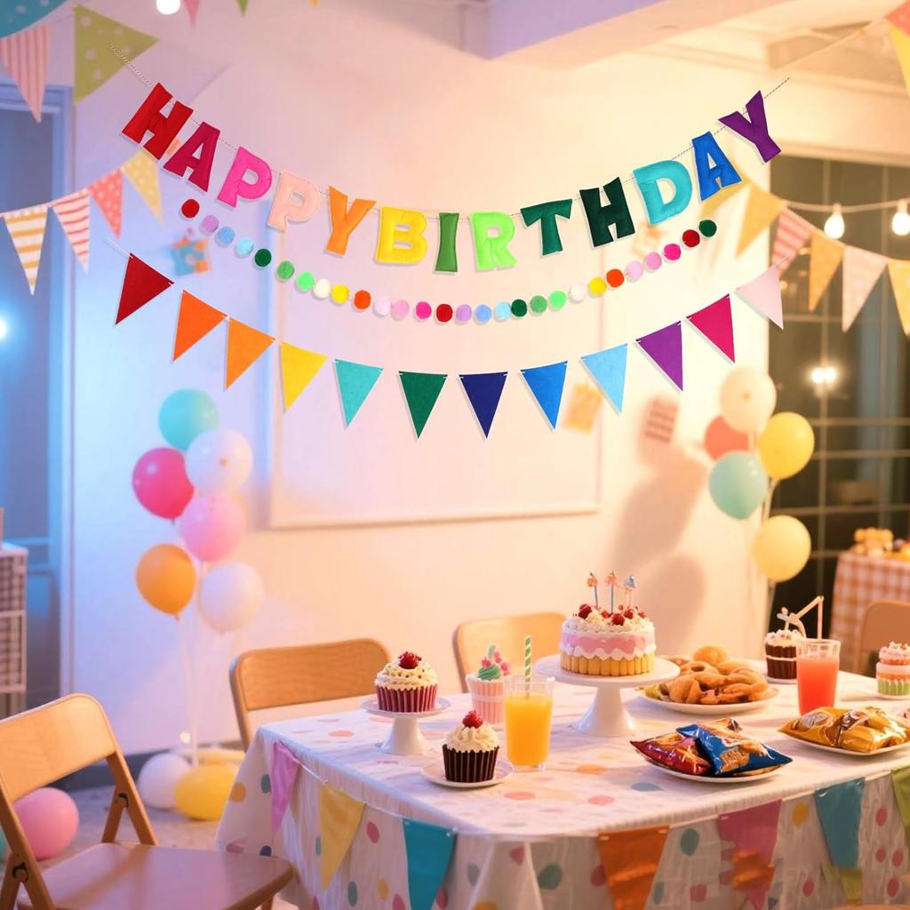 Pre-Strung Happy Birthday Banner Rainbow Happy Birthday Felt Garland Felt Pennant Flag Rainbow Party Decorations Personalized Holiday Sign for