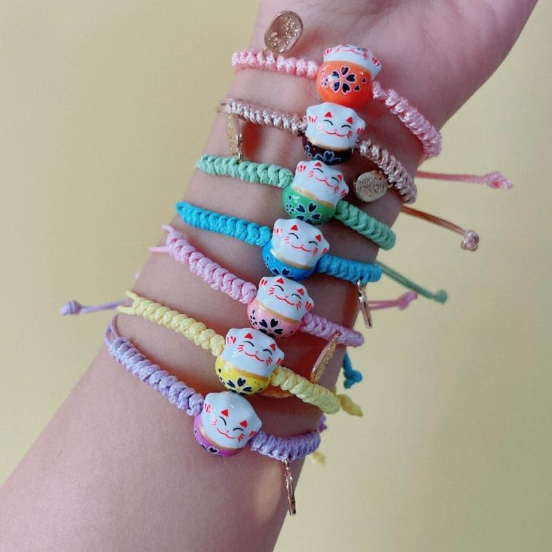 Trendy Ceramic Lucky Cat Bracelet Cartoon Cute Wrist Chain Jewelry Accessory
