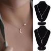 Moon Star Pendant Necklace Choker Necklace Gold Silver Long Chain Women Jewelry