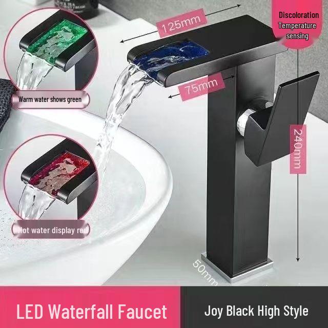 LED Waterfall Faucet for Bathroom Sink - Hot & Cold Water Basin Tap