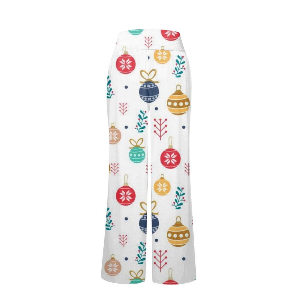 Women's Casual Fashion Comfort Pajama Pants Christmas Print Drawstring Wide Leg Pants