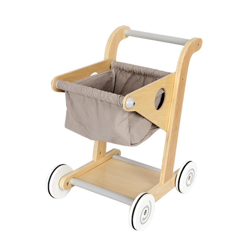 Multifunctional Wooden Baby Push Walker with Tool Basket and Anti-Bowlegs Design