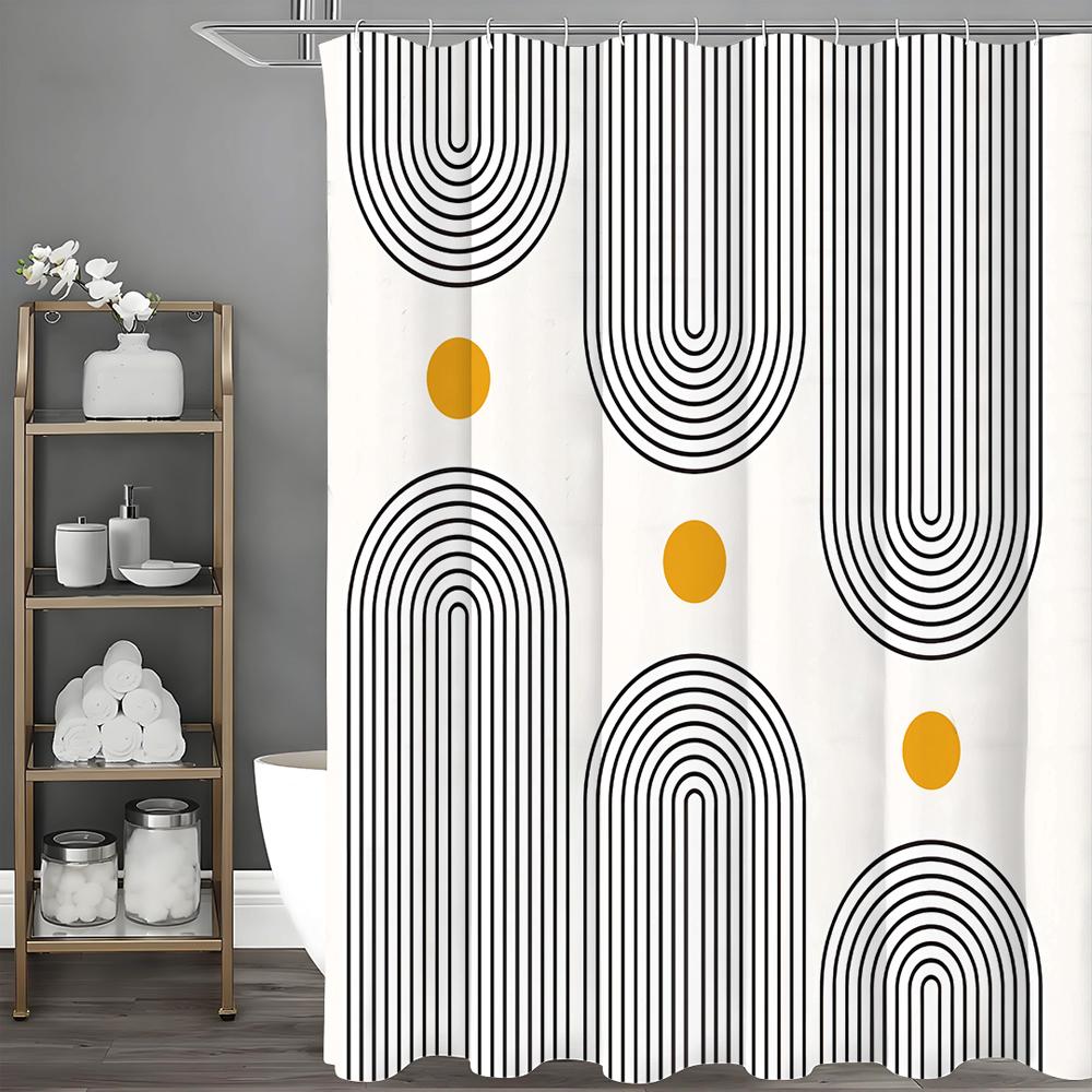 Mid Century Modern Shower Curtain, Abstract Minimalist Arch, Geometric Design, Minimalist Lines, Beige, Bathroom Decorative Show