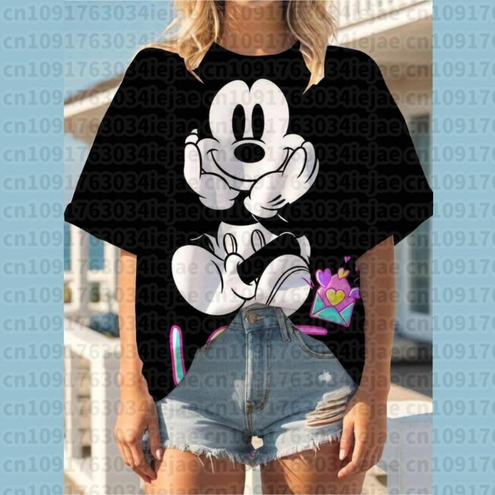 2026 Summer Oversized T-Shirt Women Short Sleeve T Shirts Woman Loose Clothing Mickey Mouse Print Female Tops O-Neck Tops