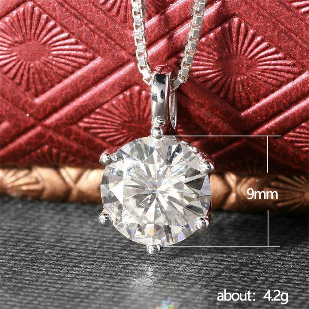 Six Prong Single Big Round Faceted Stone Pendant Women Box Link Chain Clavicle Necklace