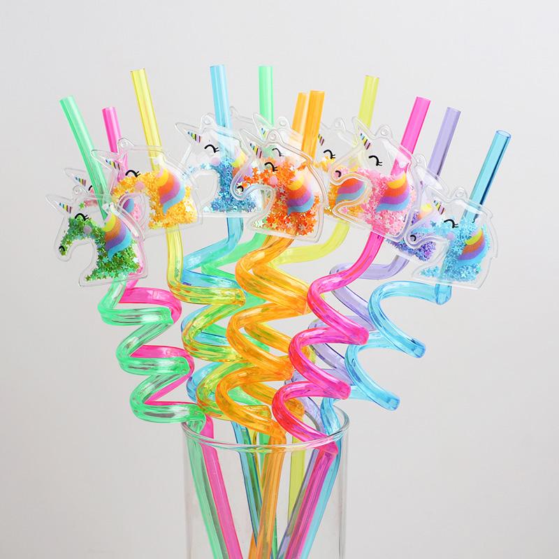 6/12pcs Unicorn Party Glitter Straws Reusable PVC Milk Juice Drinking Straw Kids Girls Birthday Party Decoration Favors Supplies