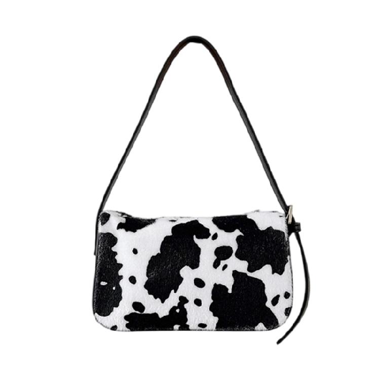 Shoulder Bag for Women Cow Print Clutches Purses Hobos Handbag with Zipper Closure Trendy Underarm Purses Commuting Bag чёрный