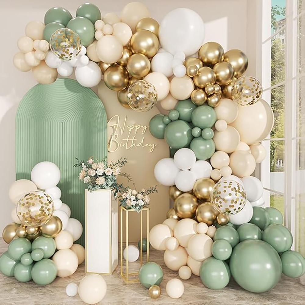 Sage Green Balloons Garland White Gold Confetti Latex Balloon Arch Kit Baby Shower Kids Birthday Party Wedding Decoration Globos