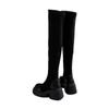 Black Suede Elastic Boots Women's Winter New Thick-soled Heel Over Knee Boots Skinny Boots Socks Boots Long Boots