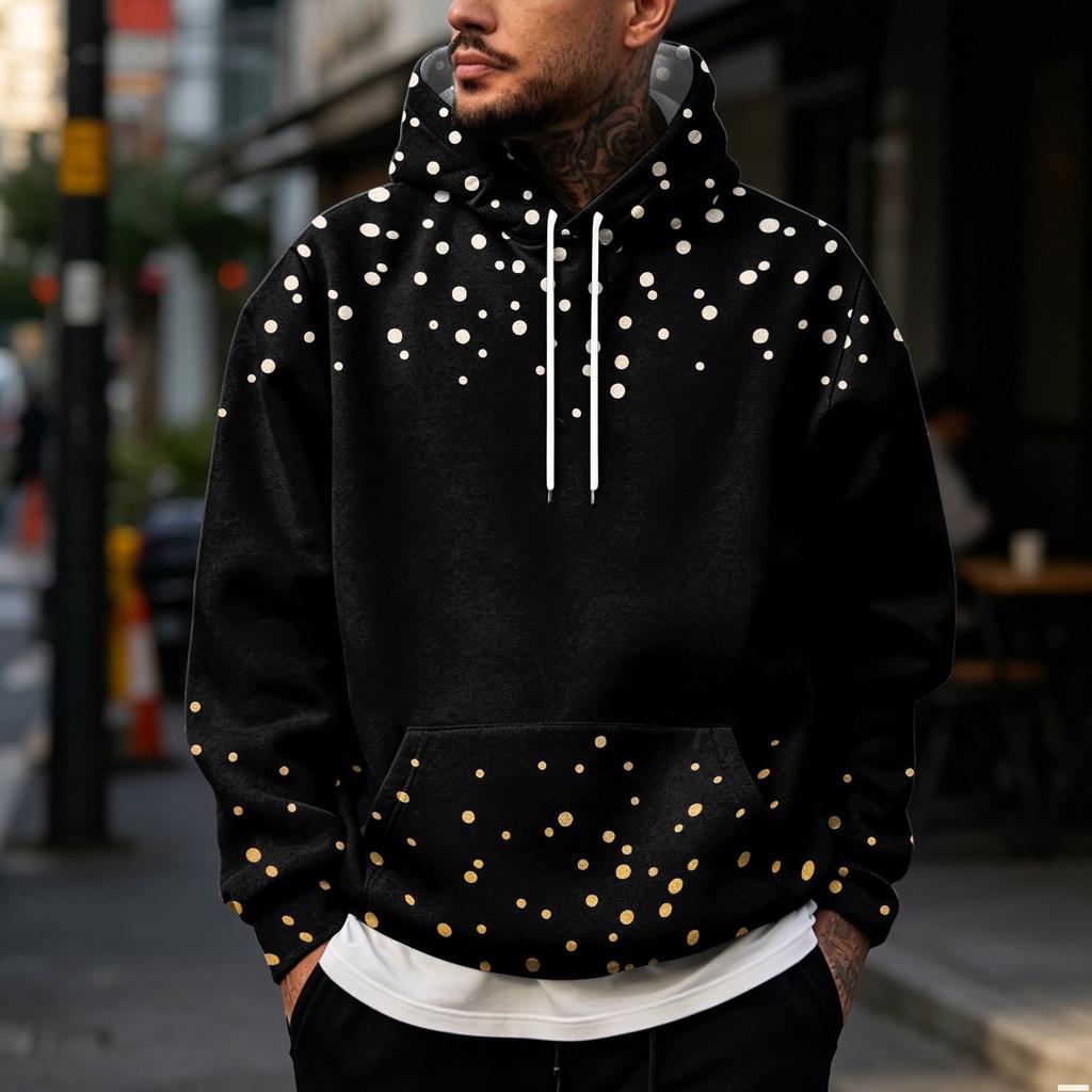 Men's Casual Loose Fit Hoodie with Christmas Print and Large Pockets