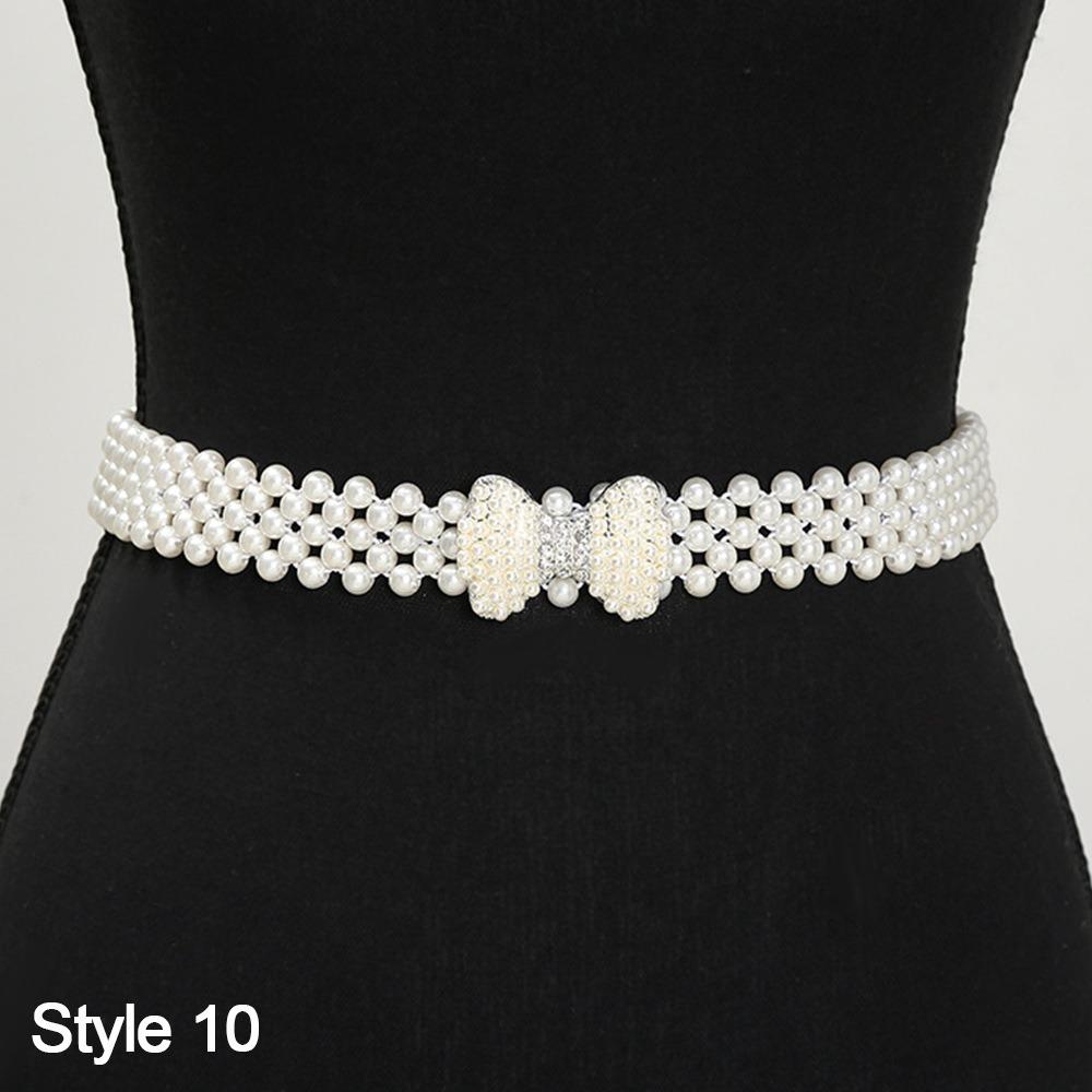 Ceinture simple à cordon de serrage avec élastique à la taille et perle pour femme