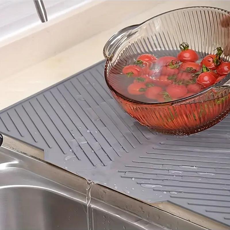 

Silicone Draining Pad Diversion Opening Slope Dish Cup Storage Pad Bathroom Water Filter Pad Non-Slip Mat Kitchen Unit Heat 26.2x37CM небесно-голубой